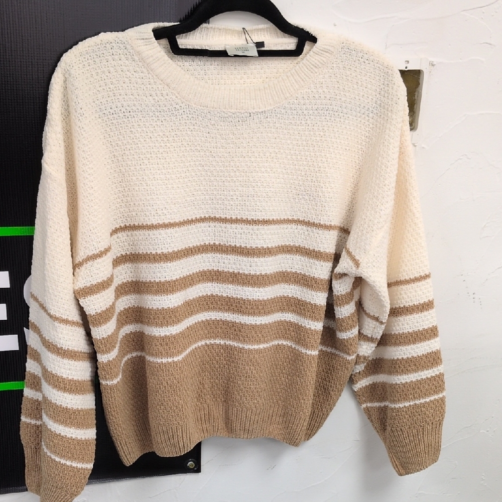 Cozy Cream and Tan Striped Sweater